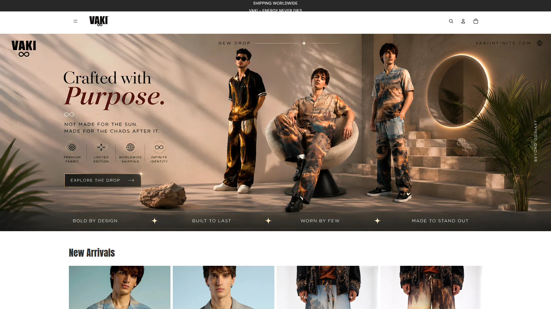 Vaki Infinite ecommerce website homepage